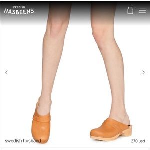 NEW Swedish Hasbeens Husband Clogs 37 iUs 7 Wooden Leather in Nature Brown Tan